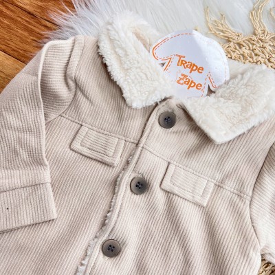 Conj. Casaco Canelado com Pelinho e Calça de Moletom - Areia